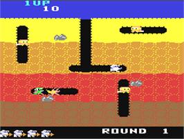 In game image of Dig Dug on the Commodore 64.