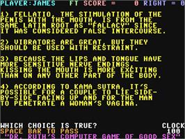 In game image of Dr. Ruth's Computer Game of Good Sex on the Commodore 64.
