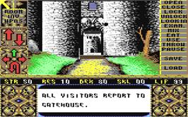 In game image of Elvira: Mistress of the Dark on the Commodore 64.