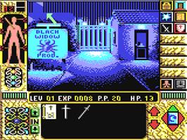 In game image of Elvira II: The Jaws of Cerberus on the Commodore 64.