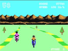 In game image of Enduro Racer on the Commodore 64.