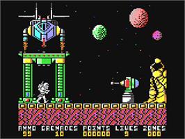 In game image of Exolon on the Commodore 64.