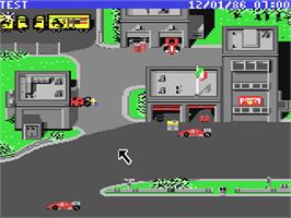In game image of Ferrari Formula One on the Commodore 64.
