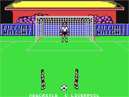 In game image of Footballer of the Year on the Commodore 64.
