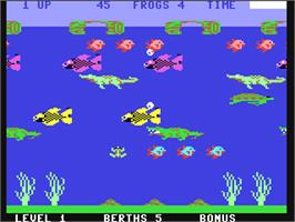 In game image of Frogger II: Three Deep on the Commodore 64.