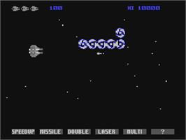 In game image of Gradius on the Commodore 64.