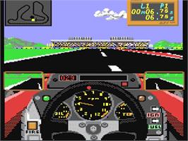 In game image of Grand Prix Circuit on the Commodore 64.