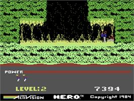 In game image of H.E.R.O. on the Commodore 64.