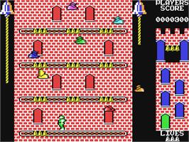 In game image of Hunchback II: Quasimodo's Revenge on the Commodore 64.