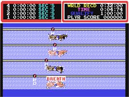 In game image of Hyper Sports on the Commodore 64.