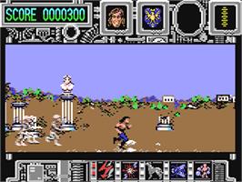 In game image of Hysteria on the Commodore 64.