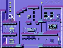 In game image of Impossible Mission II on the Commodore 64.