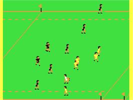In game image of International Rugby Simulator on the Commodore 64.