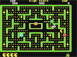 In game image of Jr. Pac-Man on the Commodore 64.
