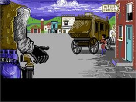 In game image of Law of the West on the Commodore 64.