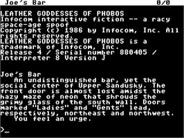 In game image of Leather Goddesses of Phobos on the Commodore 64.