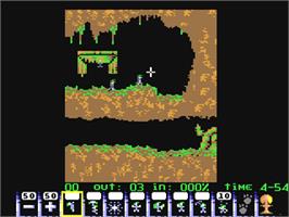 In game image of Lemmings on the Commodore 64.