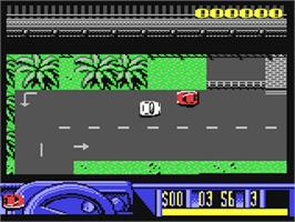 In game image of Miami Chase on the Commodore 64.