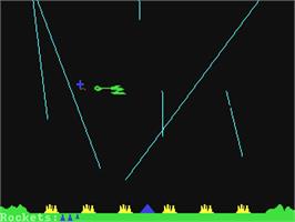 In game image of Missile Command on the Commodore 64.