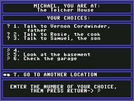 In game image of Mystery Master: Murder by the Dozen on the Commodore 64.