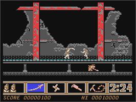 In game image of Ninja Spirit on the Commodore 64.