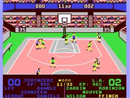 In game image of Omni-Play Basketball on the Commodore 64.