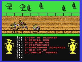 In game image of Omni-Play Horse Racing on the Commodore 64.