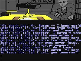 In game image of Perry Mason: The Case of the Mandarin Murder on the Commodore 64.