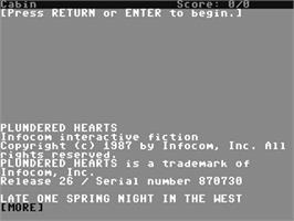 In game image of Plundered Hearts on the Commodore 64.
