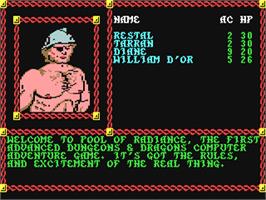 In game image of Pool of Radiance on the Commodore 64.