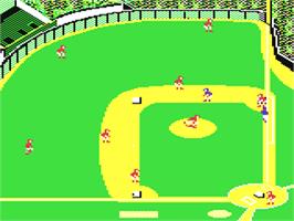 In game image of Pure-Stat Baseball on the Commodore 64.