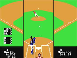 In game image of RBI 2 Baseball on the Commodore 64.