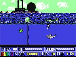 In game image of Rainbow Warrior on the Commodore 64.