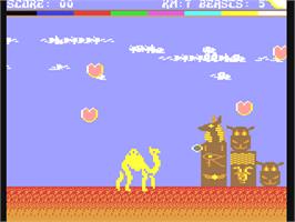 In game image of Return of the Mutant Camels on the Commodore 64.