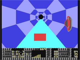 In game image of S.T.U.N. Runner on the Commodore 64.