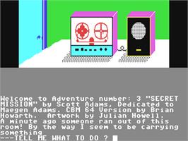 In game image of Secret Mission on the Commodore 64.