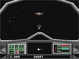 In game image of Skyfox II: The Cygnus Conflict on the Commodore 64.