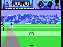 In game image of Space Racer on the Commodore 64.