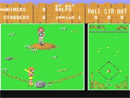 In game image of Street Sports Baseball on the Commodore 64.