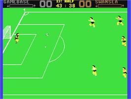 In game image of SuperStar Soccer on the Commodore 64.