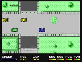 In game image of Super Cars on the Commodore 64.