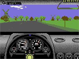 In game image of Test Drive II Scenery Disk: European Challenge on the Commodore 64.