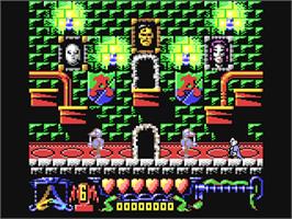 In game image of The Addams Family on the Commodore 64.