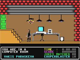 In game image of The Adventures of Bond... Basildon Bond on the Commodore 64.