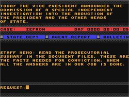 In game image of The President is Missing on the Commodore 64.