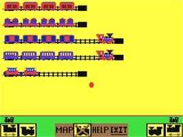 In game image of The Railroad Works on the Commodore 64.