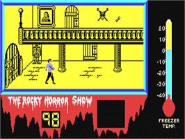 In game image of The Rocky Horror Show on the Commodore 64.