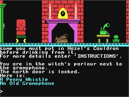 In game image of The Witch's Cauldron on the Commodore 64.