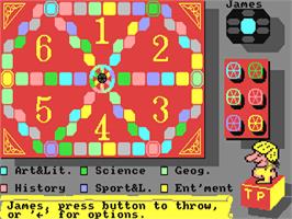 In game image of Trivial Pursuit on the Commodore 64.