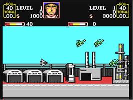 In game image of U.N. Squadron on the Commodore 64.